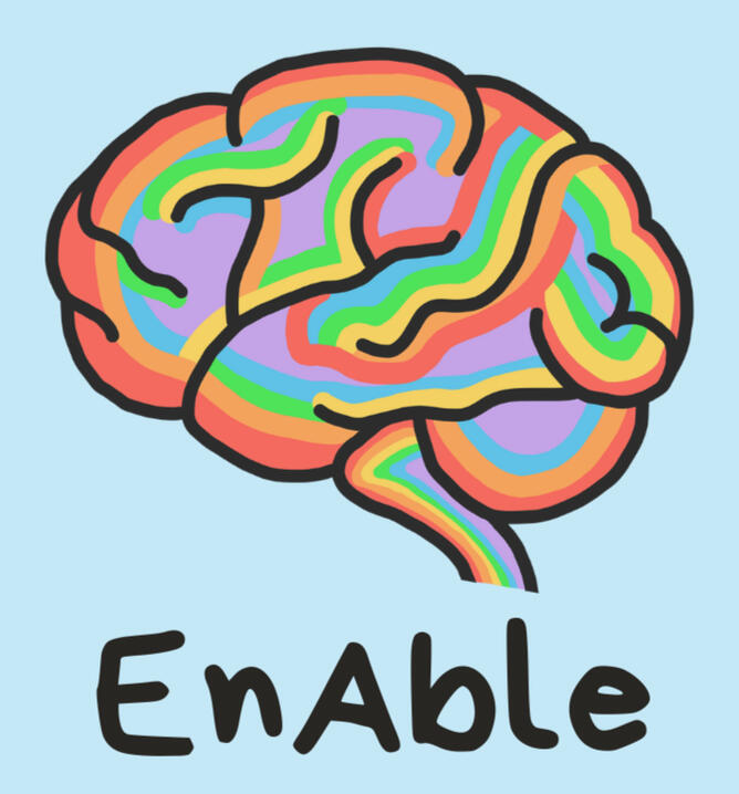 [ID: Multicolored brain with the word EnAble underneath it in black. End ID.]